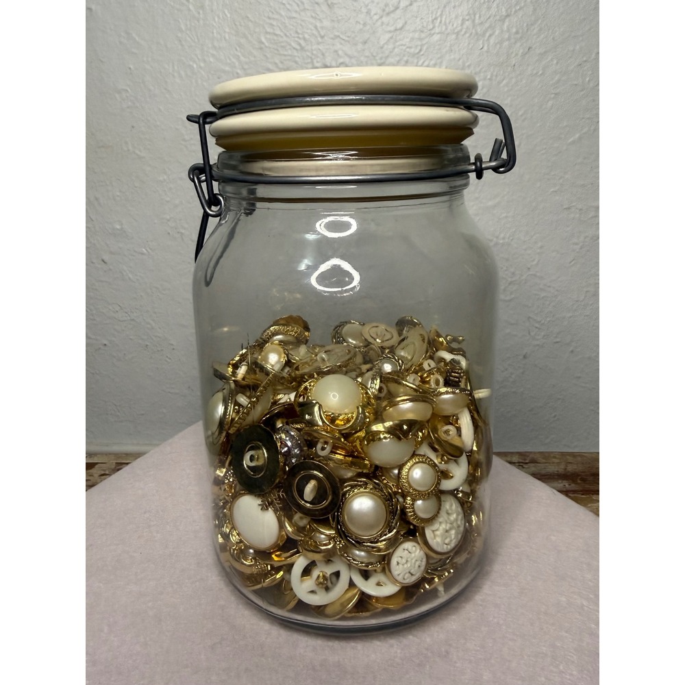Vintage Huge Lot of 250+ Acrylic Buttons Gold Tone Faux Pearls Rhinestones